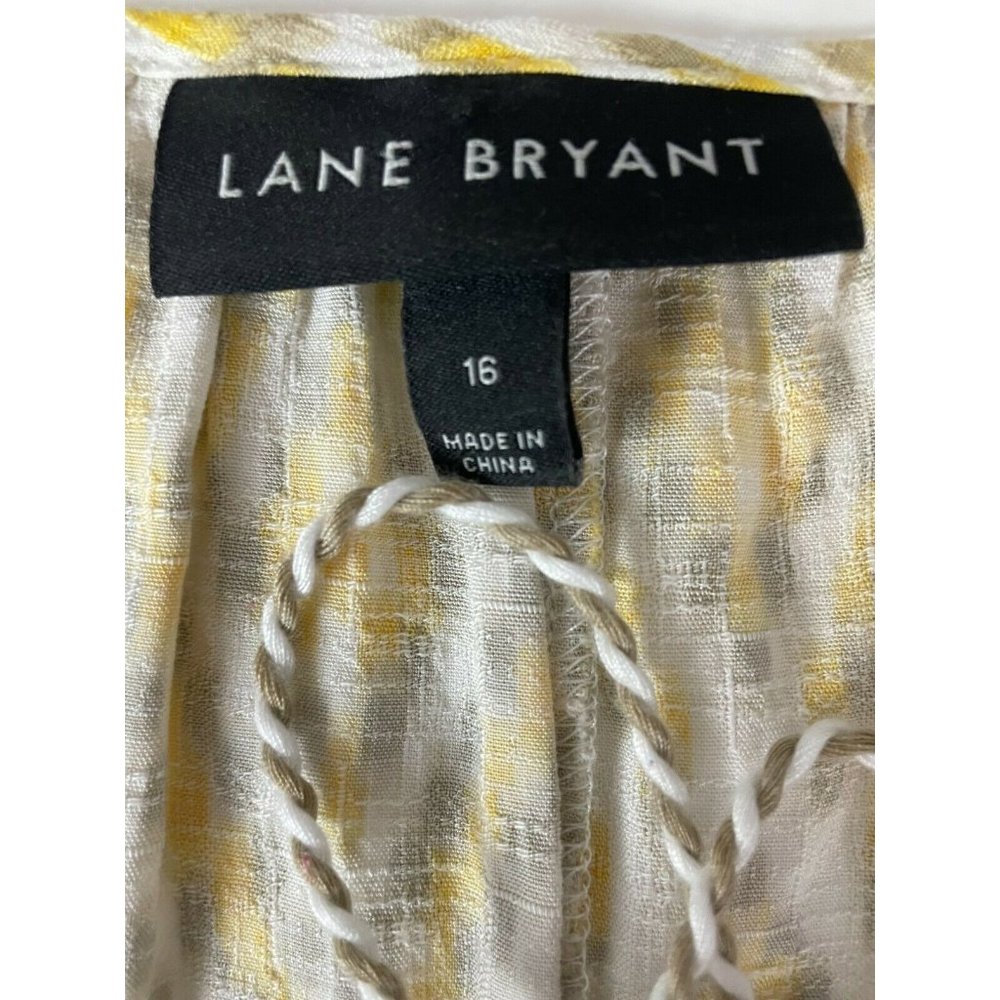 Lane Bryant Peasant Tunic Yellow Top Size 16 Rope Tie Front Gathered Sleeves - Picture 9 of 10